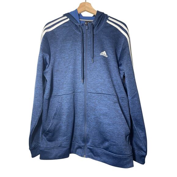 Adidas Mens Blue Full Zip Hoodie Jacket 3 Stripes Size Large - Picture 1 of 5